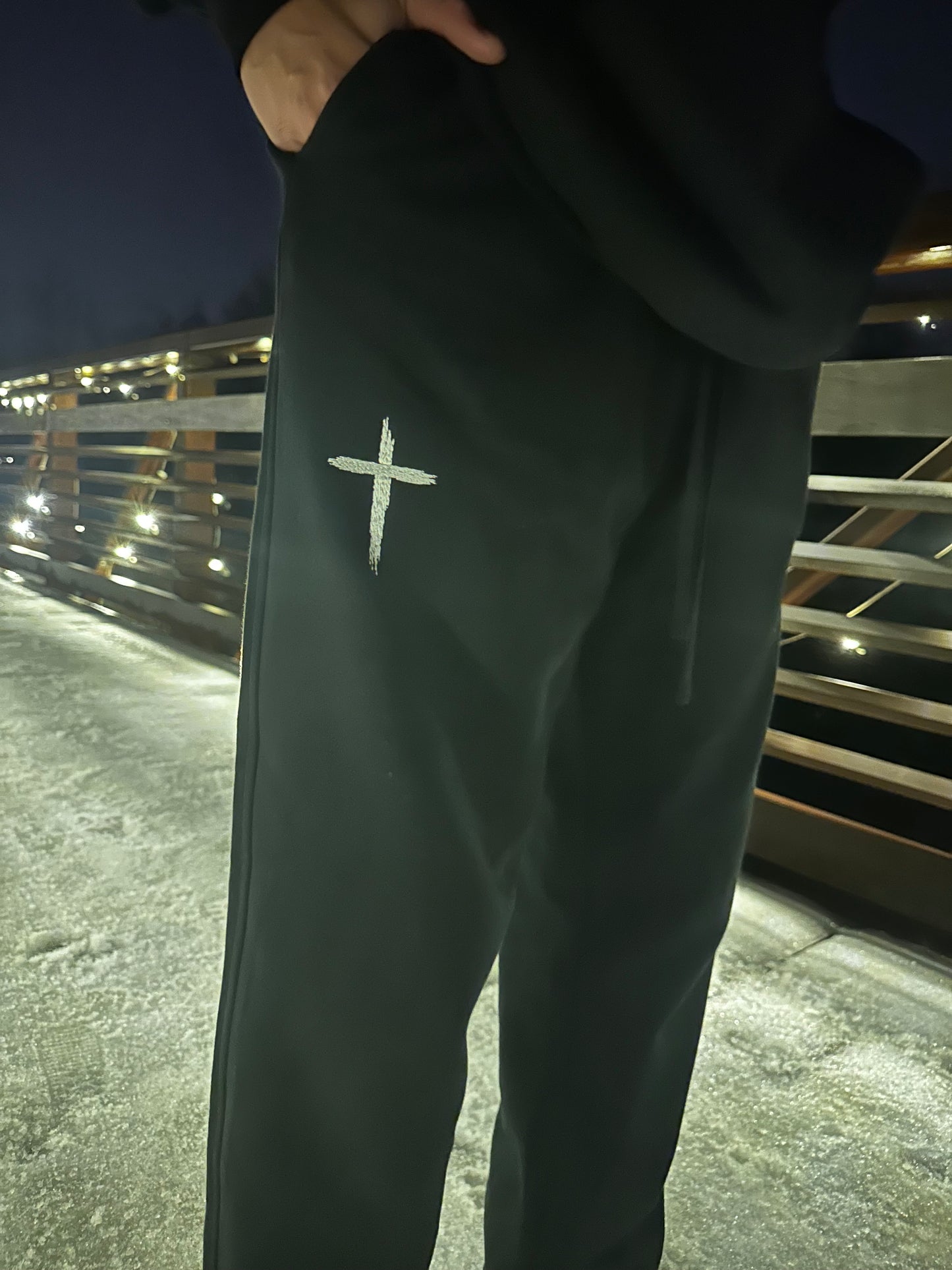 Divine Thorn Embroidered Cross Sweatpants - Premium Cotton Joggers