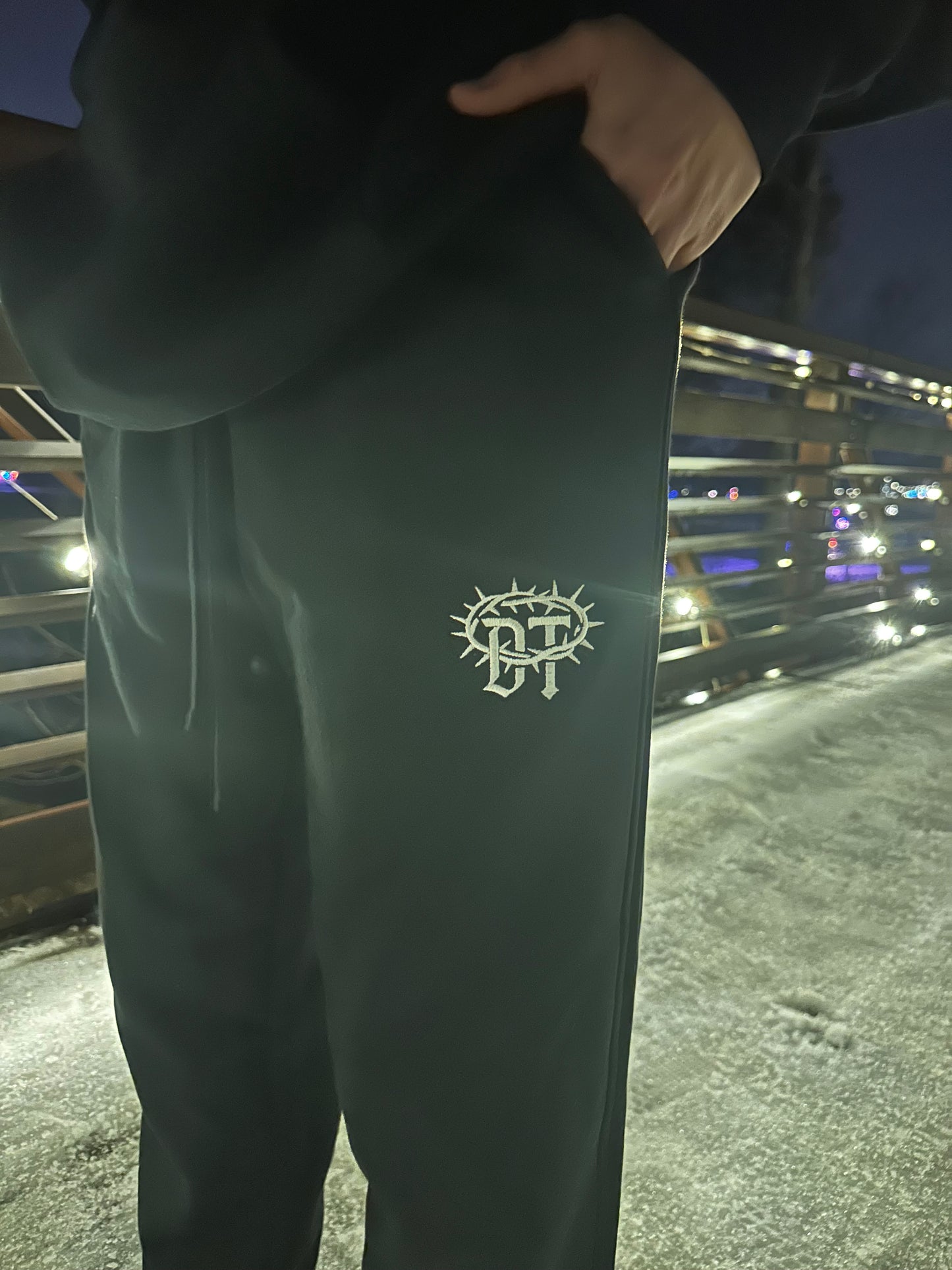 Divine Thorn Embroidered Cross Sweatpants - Premium Cotton Joggers